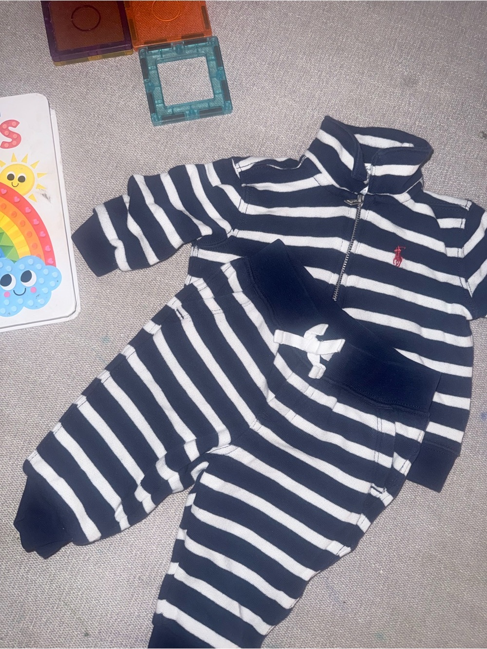Ralph Lauren Navy and White Striped Zip Play One-Piece